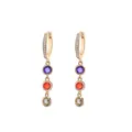 Orecchini in oro rosa con gemme rotonde viola, arancioni e verde oliva - Stile Pendente Gemma Rotonda Tricolore (E257) / E257-Colore Oro