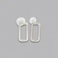 Minimalist silver rectangular hollow geometric stud earrings with silicone backs - Rectangle / Silver