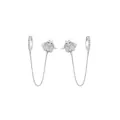 Silver ladybug stud earrings with dangling crystal hoops and delicate chain link - Pave Beetle Integrated Style (E255) / E255-Silver