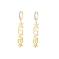 Golden drop earrings with starry LOVE letter pendants and zircon inlaid small hoops - LOVE Pentagram Dangle Style (E260) / E260-Gold