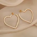 Golden heart-shaped hoop earrings with sparkling micro-pave white zircon stones - Heart Pavé Hoop Earrings (E229) / E229-Gold
