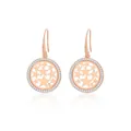 Rose gold round dangle earrings featuring hollow star patterns and sparkling zircon border - Round Hollow Pentagram Dangle Style (E208) / E208-Rose Gold