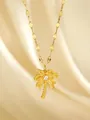 Detailed view of a gold-plated palm tree pendant with a sparkling zircon on a silk background - Coconut Tree Style (PJ155119-)