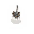 Vintage silver fan-shaped earring with black bead and five dangling disc charms - Vintage Ethnic Fan-shaped Tassel Style (E206) / E206-Black