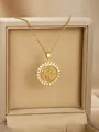 Gold mother and child necklace with a round sparkling zircon pendant for Mother's Day - Mother & Child Hug Gold Style (W101-PJ1106-GD)