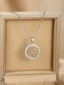 Silver color circle necklace with mother and child pendant in a beige gift box - Mother & Child Hug Silver Style (W101-PJ1106-SL)