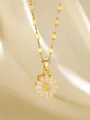 Collar de trébol giratorio chapado en oro con un colgante de margarita de esmalte blanco - Estilo Margarita (93094)