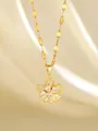 Collar de trébol dorado con circonitas en forma de gota sobre tela de raso champán - Estilo Flor de Cinco Pétalos Zirconia Gota de Agua (93097)