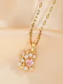 Elegant gold-plated heart necklace featuring a pink gemstone and marquise zircons - Pink Zirconia Heart Wreath Style (W93-PJ93090-GDPK)