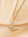 Elegant gold butterfly pendant necklace with pave-set zircon crystals on champagne satin - Pave Zirconia Butterfly Style (W93-PJ93091-GD)