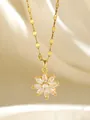 Golden clover rotating pendant necklace with clear marquise zircon petals on satin - Marquise Zirconia Flower Style (93096)