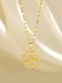 Elegant gold spinning clover necklace with zircon heart petals on champagne silk - Gold Full Diamond Clover Style (93011)