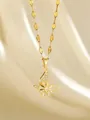 Golden butterfly and clover necklace with sparkling zircons on champagne satin background - Butterfly Flower Style (93091)
