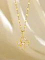 Rotating gold four-leaf clover necklace with sparkling zircon pavé on velvet background - Four-Leaf Windmill Rotating Style (93018)