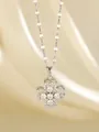 Silver rotating clover necklace with white zircon stones on champagne silk background - Silver Full Diamond Clover Style (93010)