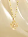 Rotating gold clover necklace with sparkling cubic zirconia on champagne silk background - Rectangular Zirconia Clover Style (93008)