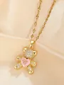 Goldene Bären-Halskette mit rosa Herz-Edelstein und funkelndem Zirkonia-Besatz - Rosa Herz Bär Stil (W93-PJ93101-GDPK)