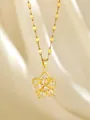 Golden rotating clover necklace with sparkling zircons on elegant champagne satin - Five-Petal Zirconia Flower Style (93009)