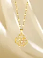 Gold rotating clover necklace with white zircon crystals on champagne satin silk - Hollow Zirconia Flower Style (93012)