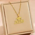 2026 graduation cap necklace in matte gold stainless steel displayed in a gift box - 2026 Year Style / Gold