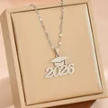 2026 graduation necklace with matte silver mortarboard pendant on jewelry gift box - 2026 Year Style / Silver