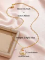 Gold star and moon zircon pendant necklace with flat oval link chain and dimensions detail - Moon Surrounding Sun Pendant (W93-PJ93065-GD)