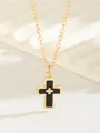 Minimalistische Kreuzkette mit schwarzem Emaille-Anhänger und goldener Kette - Schwarz