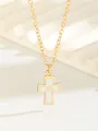 Collier minimaliste en or avec pendentif croix en émail blanc et fine chaîne dorée - Blanc
