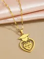 Golden 2025 Graduation heart necklace with doctoral cap and You Did It engraving - Graduation Hat Heart 2025 Style (108183-GD) / Gold