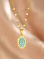 Vintage-Gold-Edelstahlkette mit hellblauem Emaille- und 3D-Rosenanhänger für Damen - Blau