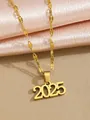 Gold-plated 2025 year pendant necklace with thick digits and textured link chain - Bold 2025 Number Style (108184-GD) / Gold