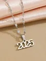 Polished silver stainless steel 2025 pendant necklace with flat oval chain links - Bold 2025 Number Style (108184-SL) / Silver
