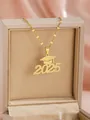 Golden 2025 graduation necklace with mortarboard charm in a premium gift box - Graduation Hat 2025 Vertical Style (108138-GD)