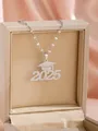 Silver 2025 graduation necklace featuring a glittery mortarboard pendant in a gift box - Graduation Hat 2025 Vertical Style (108138-SL)