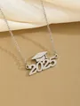 2025 graduation necklace with mortarboard cap pendant in silver metallic finish - Frosted Glitter Graduation Hat 2025 Style (108185-SL)