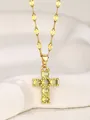 Collar de cruz con seis gemas verde claro en una cadena de eslabón dorado - Verde claro