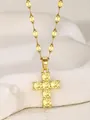 Collar chic dorado con colgante de cruz, gemas amarillas y cadena de eslabones - Amarillo
