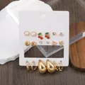 Exquisite gold-plated earring set with cherry pendants, pearls and crystals display - Pearl Cherry Heart Hoop 9 Pairs Earring Set