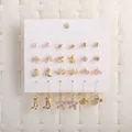 Set of 12 pairs of gold and pink earrings featuring stars, hearts and western motifs - Pearl Star Butterfly Boot 12 Pairs Earring Set