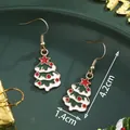 Christmas tree alloy drop earrings with red star and snow detail for women, 4.2cm length - Enamel Christmas Tree Drop (SD61305)