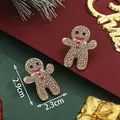 Christmas gingerbread man earrings with sparkling rhinestones in 2.9cm x 2.3cm size - Gold Rhinestone Gingerbread Man (SD61321)