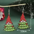 Christmas gnome wooden earrings featuring red polka dot hat and green tree beard design - Gnome Christmas Tree Drop (SD61312)