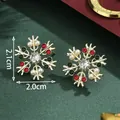 Christmas snowflake stud earrings with crystals and pearls in gold alloy, 2.1cm x 2.0cm - Gemstone Snowflake Studs (SD61307)