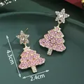 Christmas tree earrings with pink rhinestones and star top in 925 silver and gold finish - Pink Rhinestone Christmas Tree (SD61310)