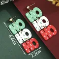 Festive HO HO HO Christmas earrings with green and red trees, 6.4cm drop length - Triple Layer Letter Earrings (SD61316)