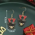Christmas reindeer earrings with red polka dot antlers and green bows, 4.5cm length - Cartoon Reindeer Earrings (SD61309)