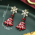Sparkling snowflake and red Christmas tree drop earrings with pearls for women - Rhinestone Pearl Christmas Tree (SD61329)
