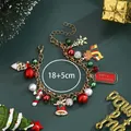 Festive gold Christmas charm bracelet with tree, bell and pearl pendants, 18+5cm length - Gold Christmas Charm Bracelet(SD61355)