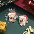 Christmas Santa Claus earrings with red oil drip hat and white pearl beard 2.9x3.6cm - Pearl Beard Santa Claus (SD61362)