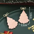Pink Christmas tree drop earrings with gold bow and yellow dots, 5.0cm height size detail - Pink Sweet Christmas Tree (SD61330)